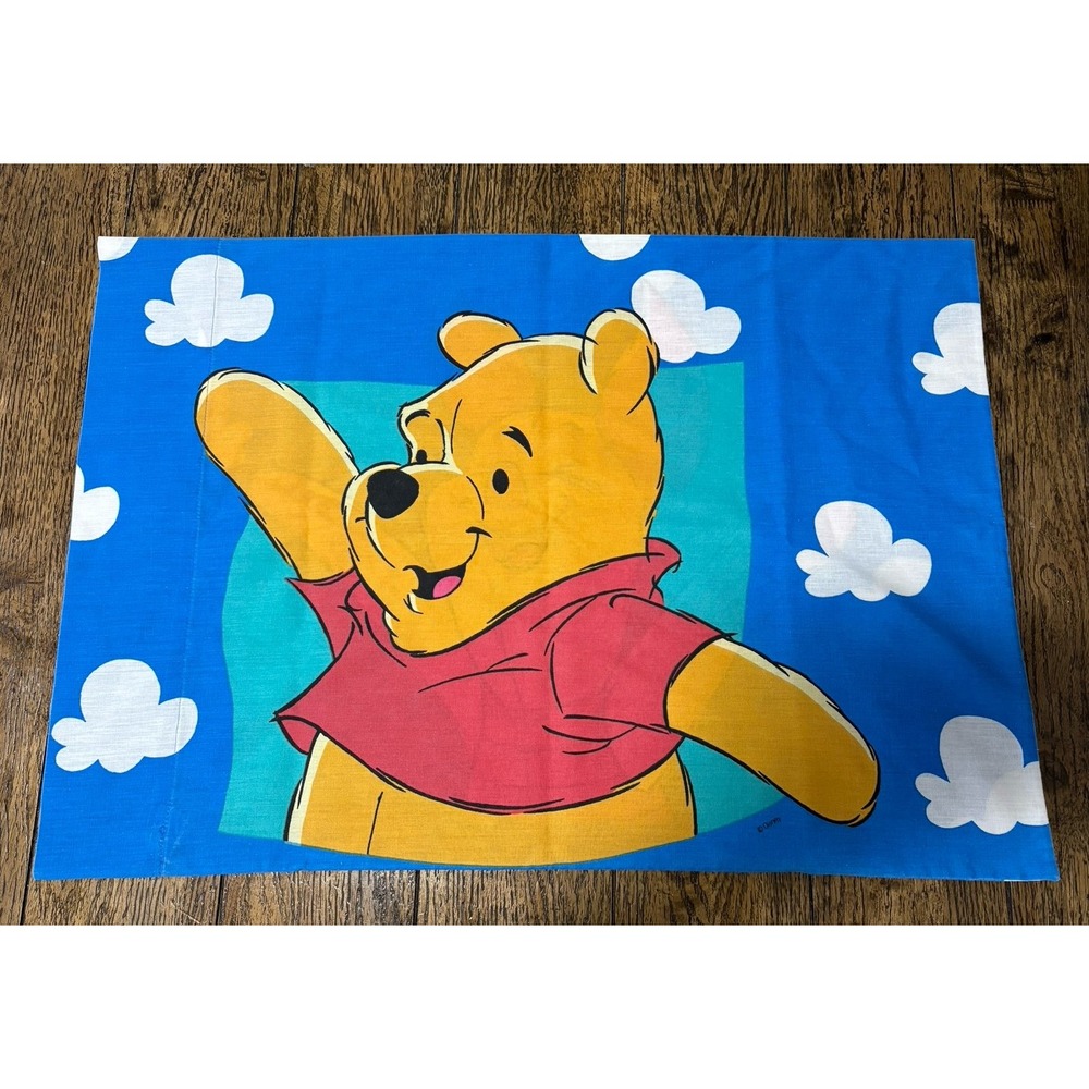 90s Vintage DISNEY Winnie The Pooh And Piglet Standard Pillowcase Blue